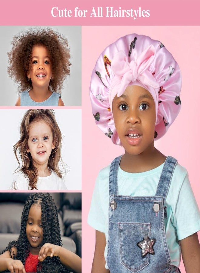 Heniho 2+2 Satin Bonnets with Scrunchies for Kids, Cute Hair Bonnets for Girls Sleeping Curly Hair, D - Image 3